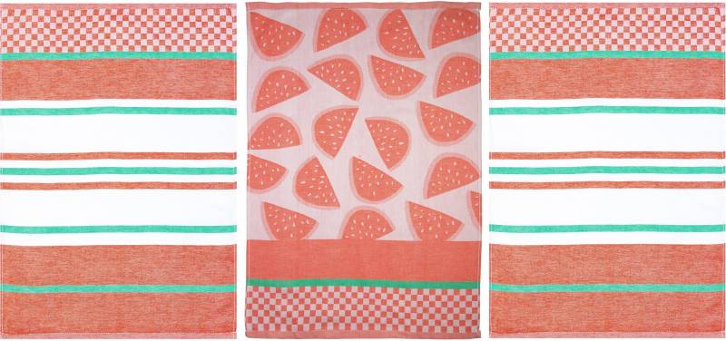 stuco Geschirrtuch »Summer Fruits Melone«, (Set, 3 tlg., 1x Geschirrtuch Früchte-Motiv,2 weitere Geschirrtücher Streifenoptik), Jacquardgewebe von stuco