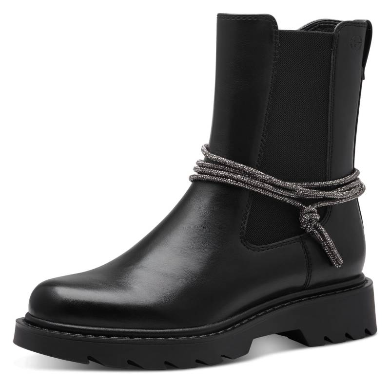 Tamaris Chelseaboots, Blockabsatz, Stiefelette mit funkelnden Bändern verziert von tamaris