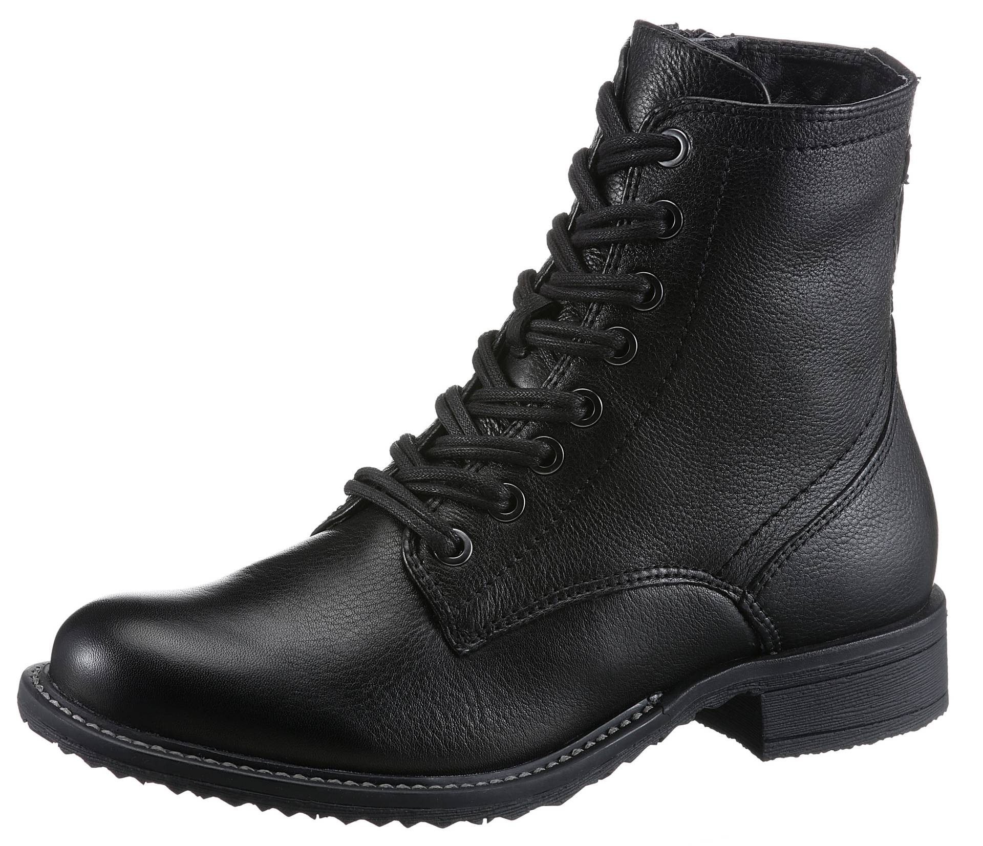 Tamaris Schnürstiefelette, Blockabsatz, Schnürboots, Busisnessschuh im glänzenden Metallic-Look von tamaris