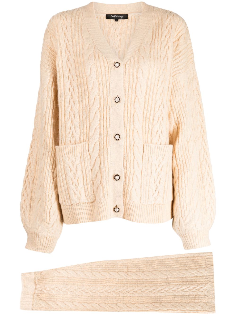 tout a coup faux-pearl button cable-knit cardigan set - Neutrals von tout a coup