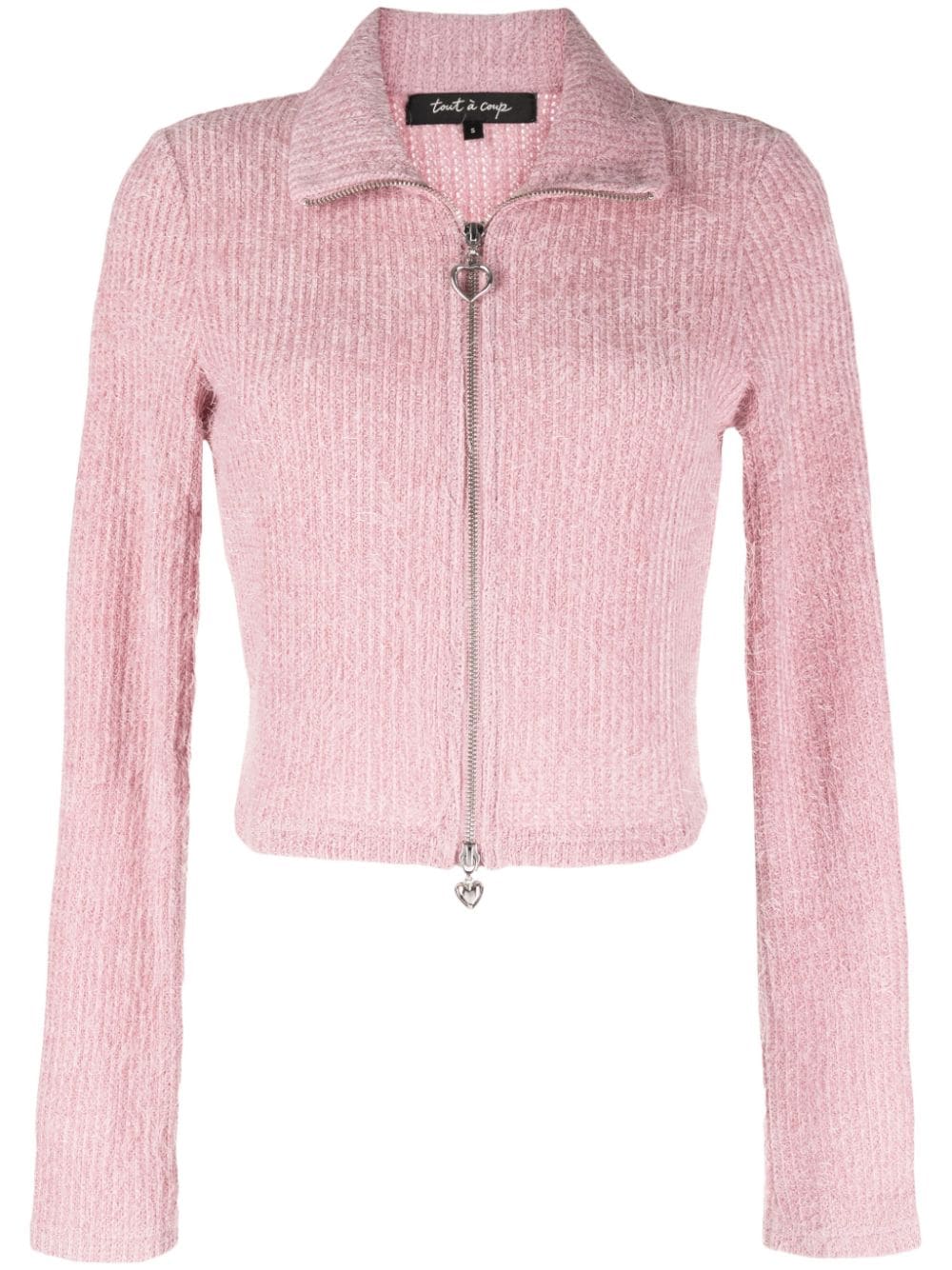 tout a coup heart zip-puller ribbed-knit cardigan - Pink von tout a coup