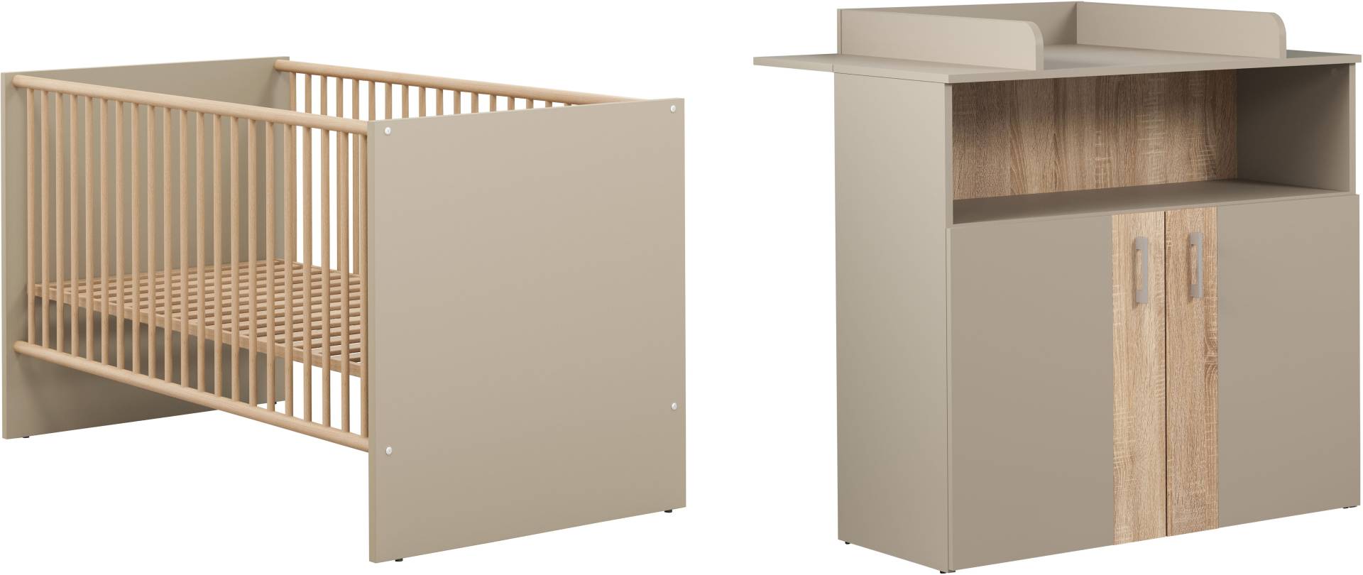 trendteam Babymöbel-Set »Beja«, (Set, 2 tlg.), Babyzimmermöbel: Kinderbett und Wickelkommode - silberfarbene Griffe von trendteam