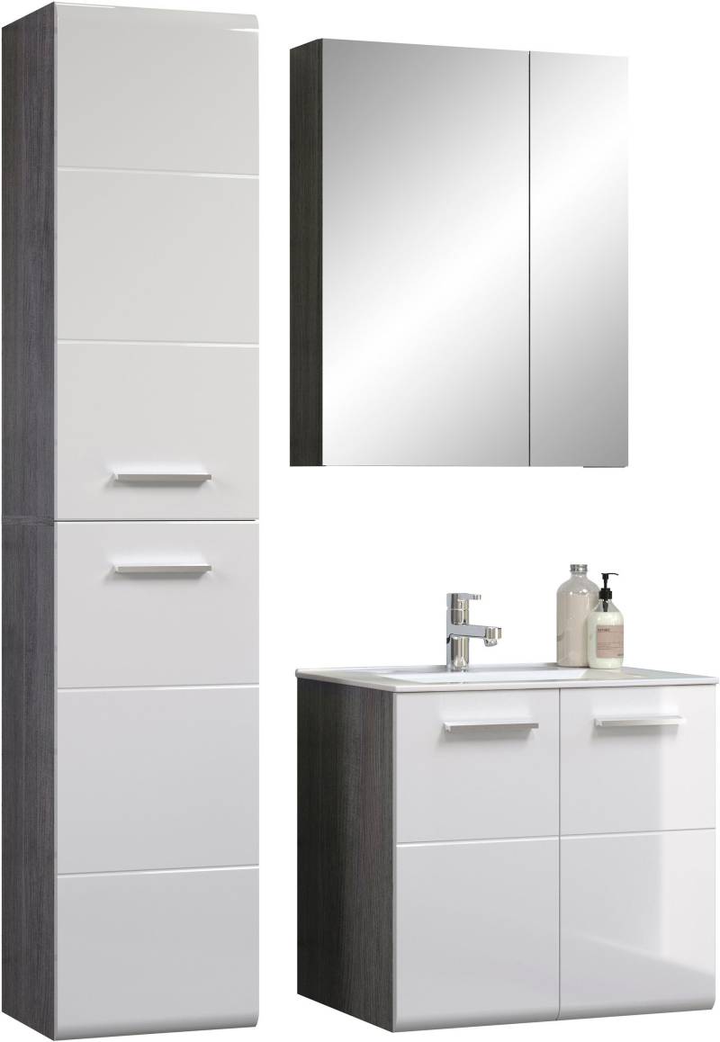 welltime Badmöbel-Set »Ravenna«, (3 St.), Badmöbel hängend Hochschrank, Waschtisch und Spiegelschrank in Weiss von welltime