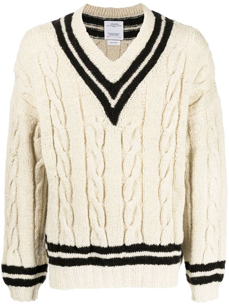 visvim cable-knit V-neck jumper - White von visvim