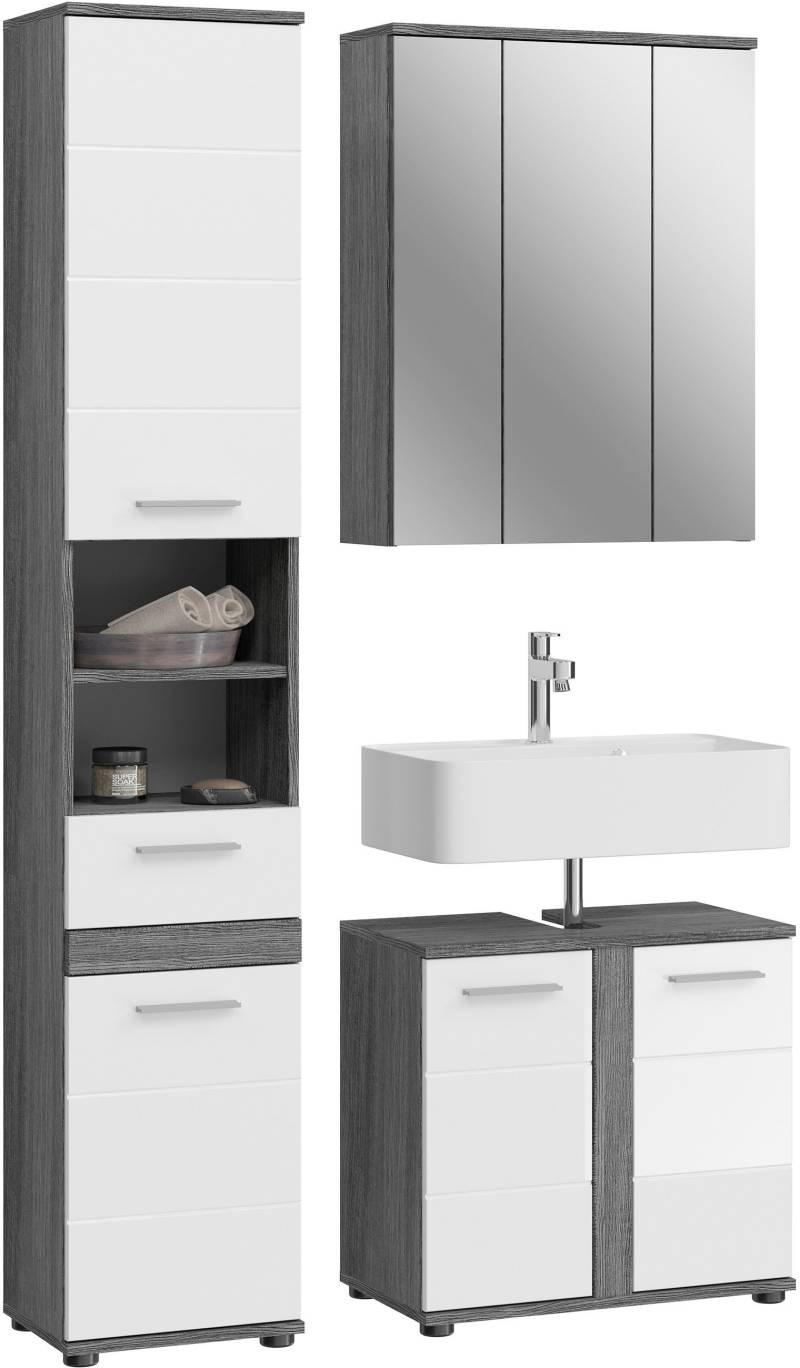 welltime Badmöbel-Set »LUCCA, 3 teilig,TOPSELLER!, MDF Hochglanzfront, bestehend aus:«, (Set, 3 St.), Hochschrank, Waschbeckenunterschrank, Spiegel von welltime