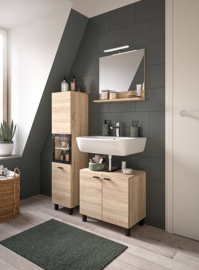 welltime Badmöbel-Set »Tampa, Breite 102cm, 3-teilig«, (3 St.), Waschbeckenunterschrank, Spiegel, Hochschrank von welltime