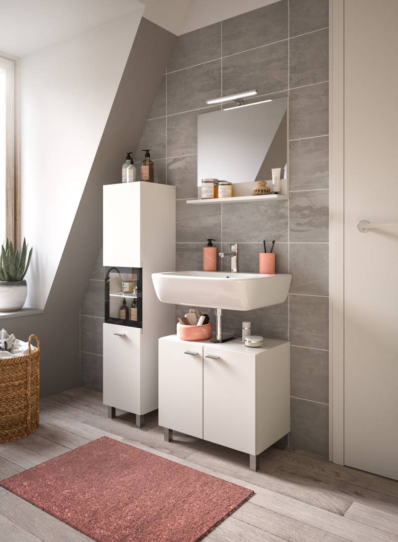 welltime Badmöbel-Set »Tampa, Breite 102cm, 3-teilig«, (3 St.), Waschbeckenunterschrank, Spiegel, Hochschrank von welltime