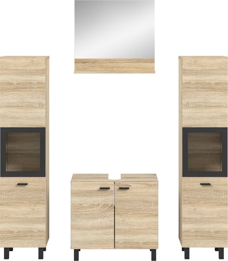 welltime Badmöbel-Set »Tampa, Breite 137cm, 4-teilig«, (4 St.), Waschbeckenunterschrank, Spiegel, Hochschrank von welltime