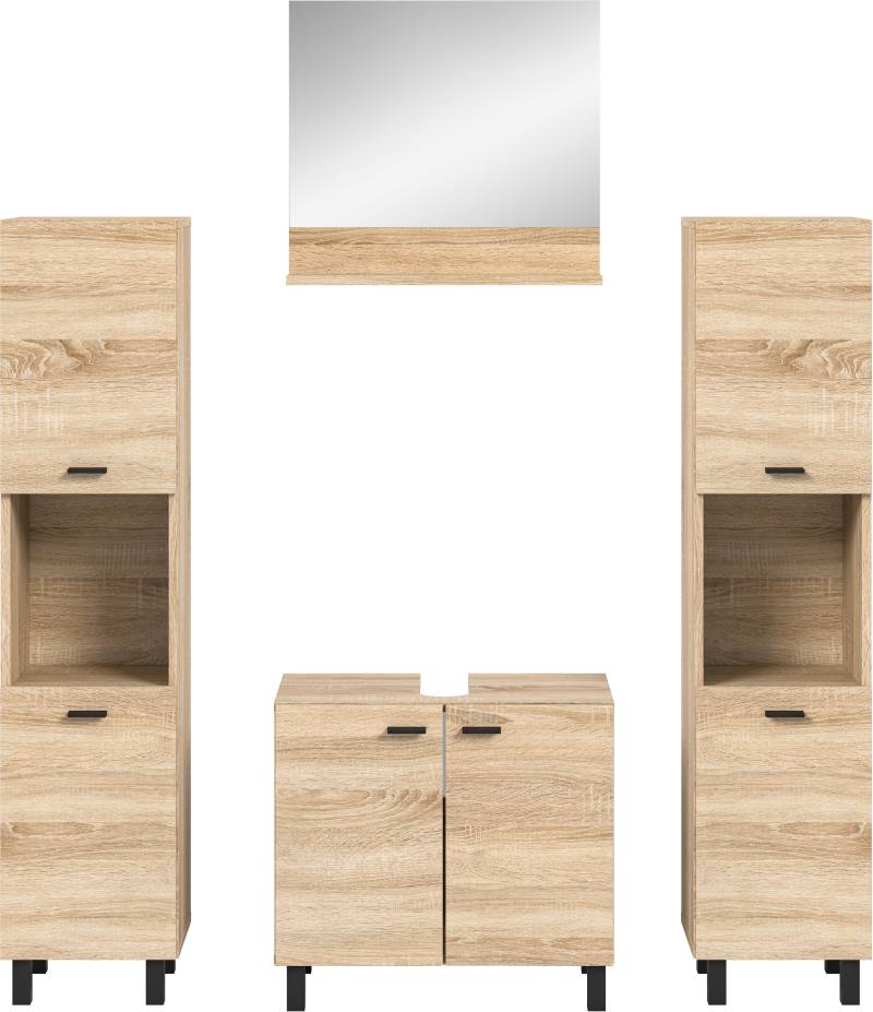 welltime Badmöbel-Set »Tampa, Breite 137cm, 4-teilig«, (4 St.), Waschbeckenunterschrank, Spiegel, Hochschrank von welltime