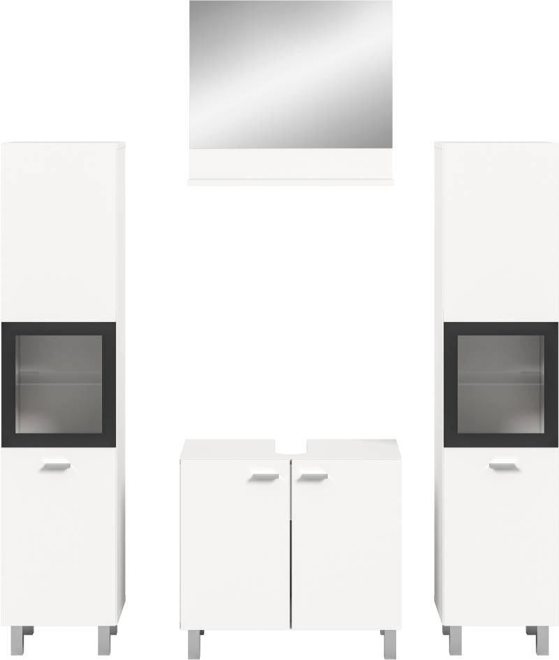 welltime Badmöbel-Set »Tampa, Breite 137cm, 4-teilig«, (4 St.), Waschbeckenunterschrank, Spiegel, Hochschrank von welltime