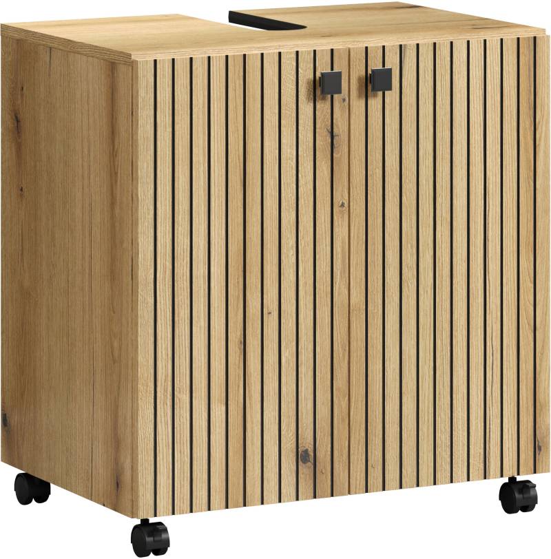 welltime Waschbeckenunterschrank »Amrum«, (1 St.), BxHxT 80 x 64 x 42cm Waschbeckenunterschrank Eiche Rillenoptik von welltime