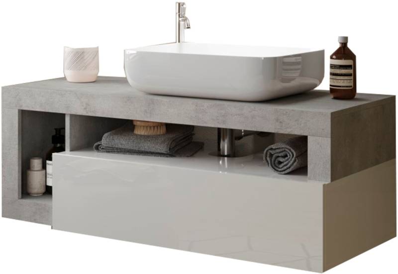 welltime Waschtisch »Hamburg«, 1 Schubkasten, Breite 110 cm, Soft-Close, inkl. Keramik-Aufsatzbecken von welltime