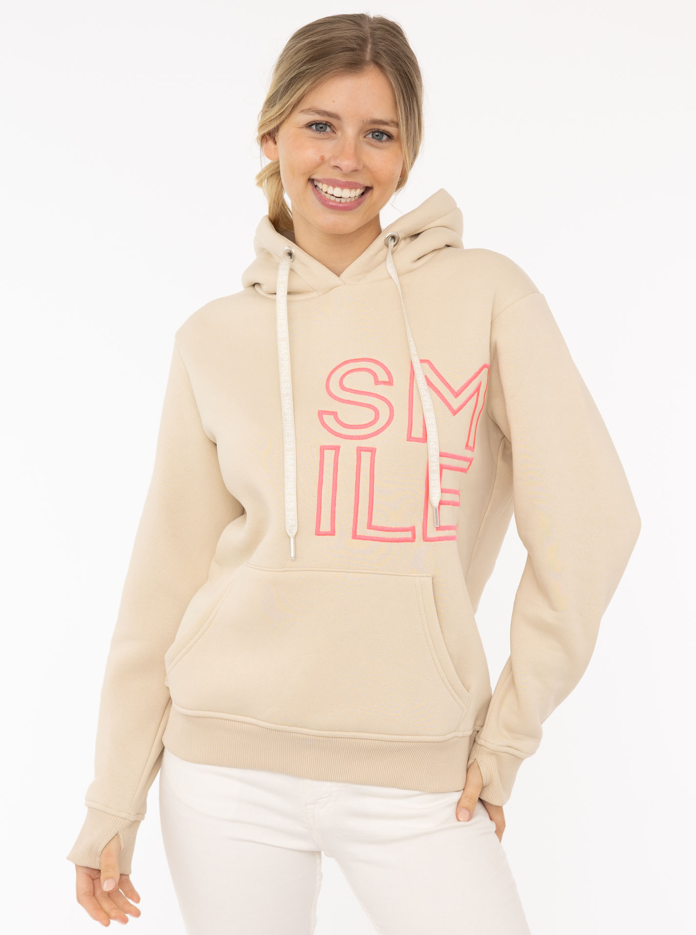 Zwillingsherz Hoodie »"Alissa 2.0"«, mit SMILE Stickerei vorne und hinten von zwillingsherz