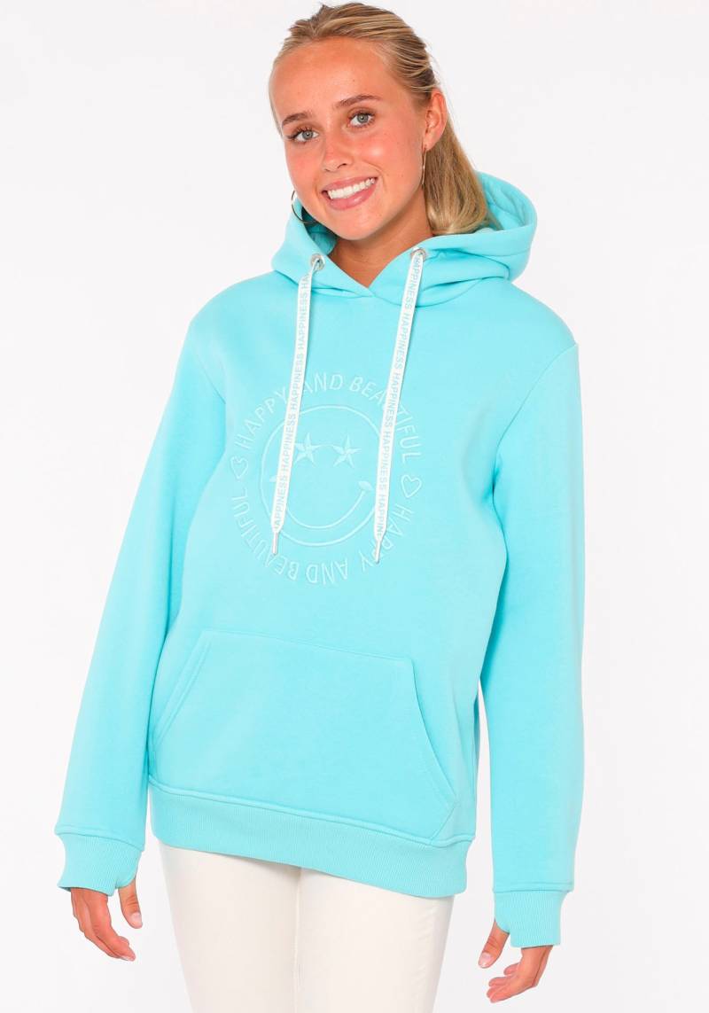 Zwillingsherz Hoodie »Happy and Beautiful«, mit gleichfarbiger Smiley-Stickerei und Bindebänder mit Schriftzug von zwillingsherz