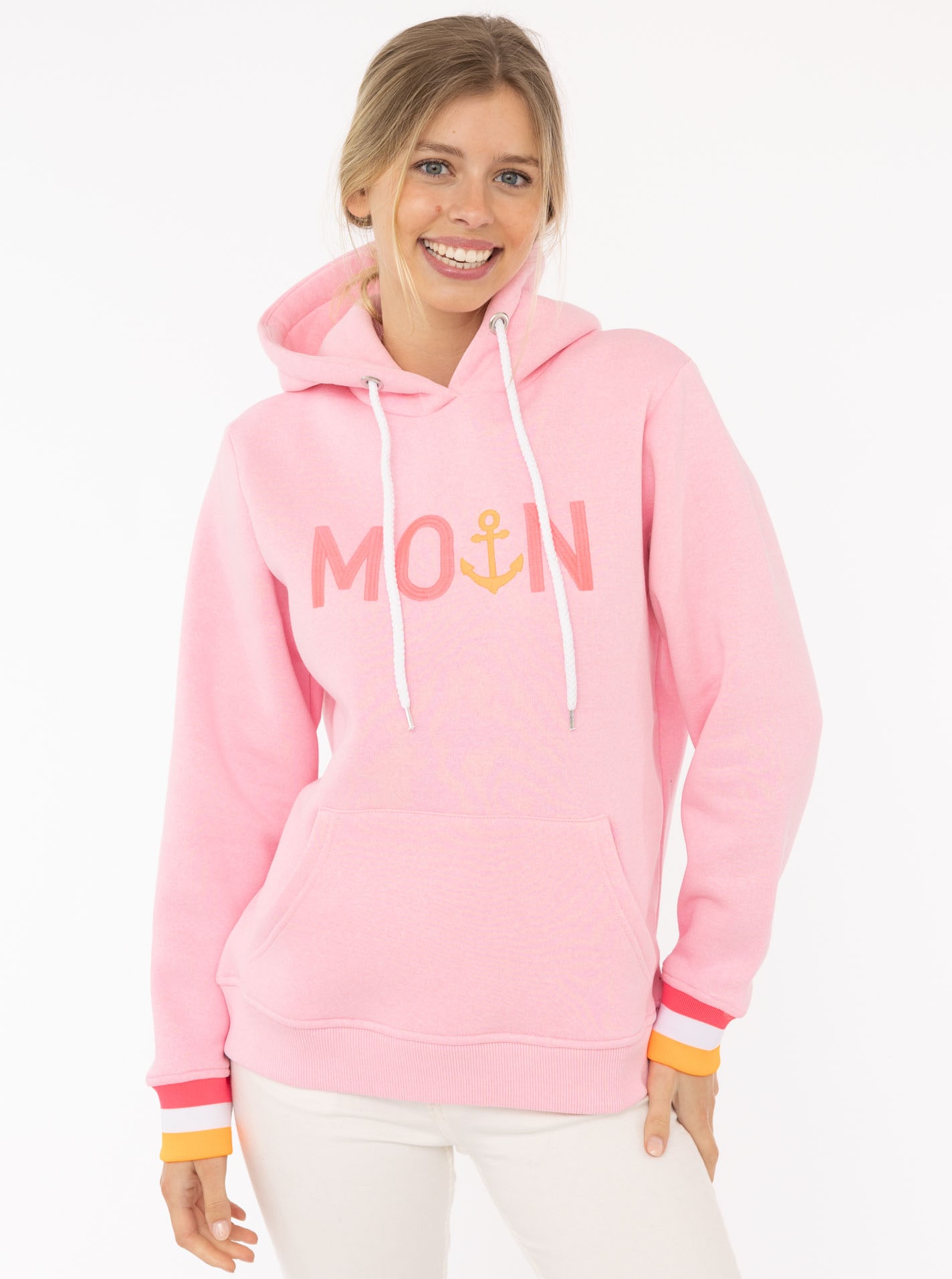Zwillingsherz Hoodie »"Rahel"«, mit "MOIN" und Anker Stickerei, kontrastfarbigen Ärmelbündchen von zwillingsherz
