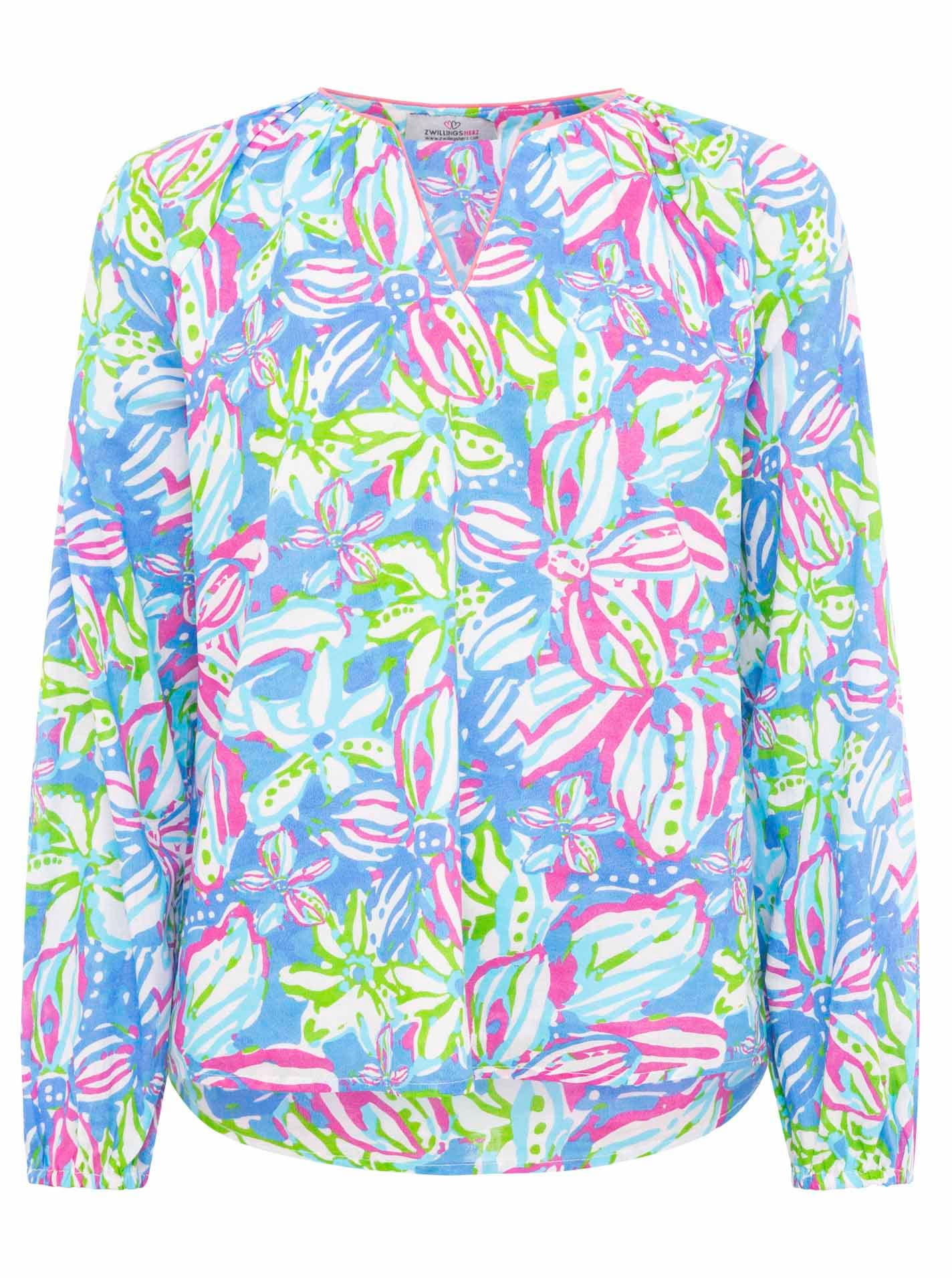 Zwillingsherz Schlupfbluse »"Blumentraum"«, mit Blumenmotiv und farbiger Kante am Halsausschnitt von zwillingsherz