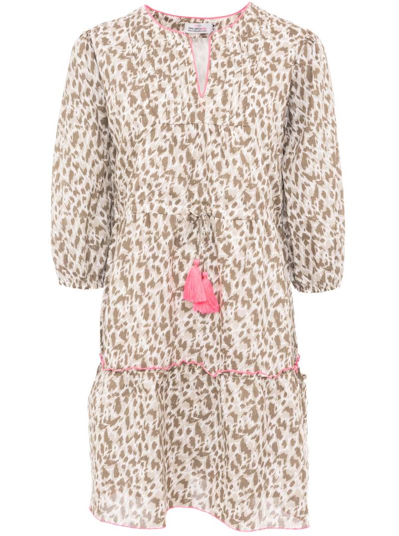 Zwillingsherz Sommerkleid »"Colorful Leopard"«, zum Binden mit Tasseln und kontrastfarbigen Details von zwillingsherz