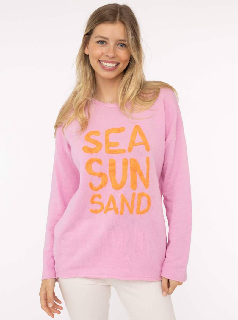 Zwillingsherz Sweater »"Sea Sand Sun"«, Mit grosser Flock-Aufschrift in auffälliger Farbe von zwillingsherz
