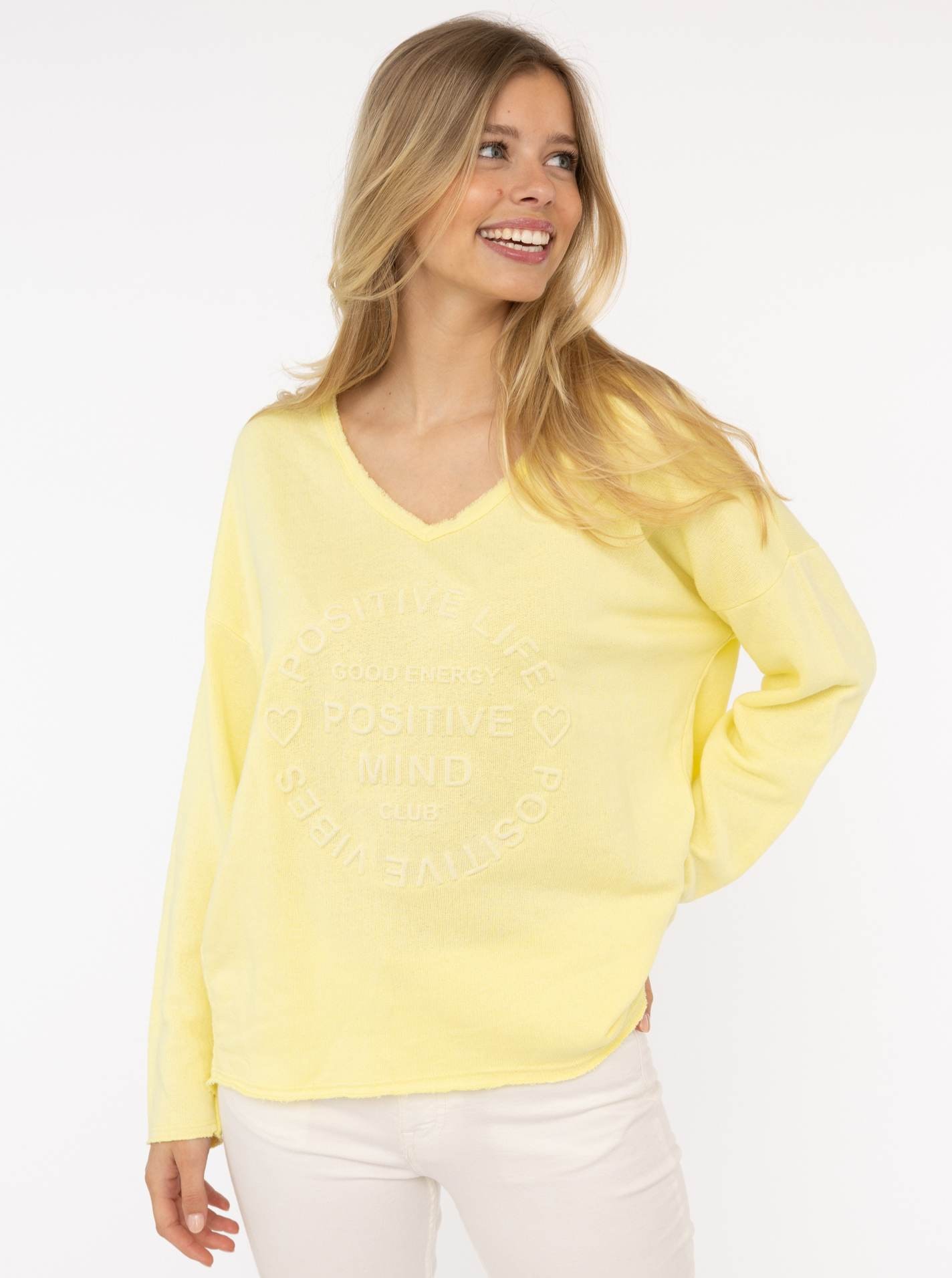 Zwillingsherz Sweatshirt »"Positive Mind"«, Mit V-Ausschnitt im Used Look und Stempeldruck Zwillingsherz Sweatshirt »"Positive Mind"«, Mit V-Ausschnitt im Used Look und Stempeldruck von zwillingsherz