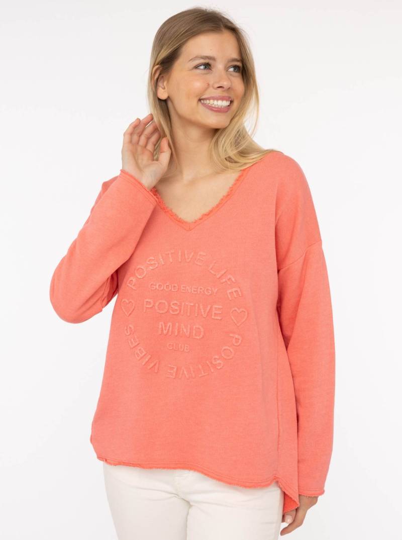 Zwillingsherz Sweatshirt »"Positive Mind"«, Mit V-Ausschnitt im Used Look und Stempeldruck von zwillingsherz