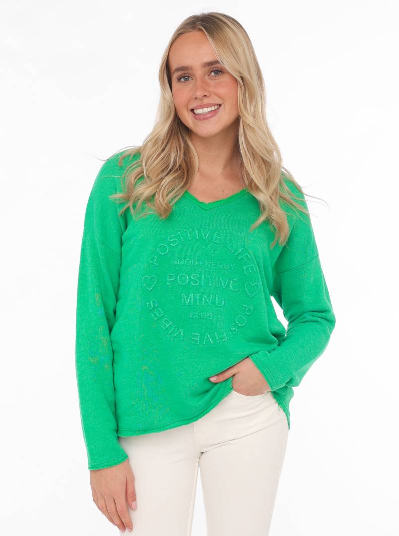 Zwillingsherz Sweatshirt »"Positive Mind"«, Mit V-Ausschnitt im Used Look und Stempeldruck von zwillingsherz