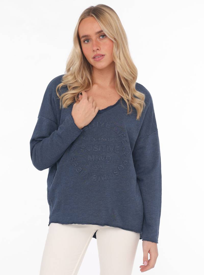 Zwillingsherz Sweatshirt »"Positive Mind"«, Mit V-Ausschnitt im Used Look und Stempeldruck von zwillingsherz