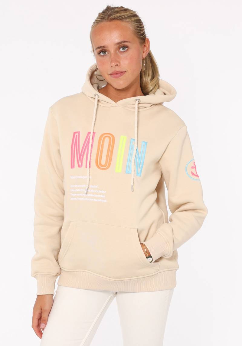 Zwillingsherz Sweat-Hoodie, mit aufgesticktem "MOIN"-Schriftzug in Neonfarben von zwillingsherz